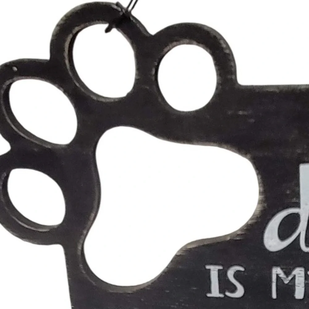 My Dog Is My Doorbell Rustic Wood Paw Print Wall Hanging Sign Black White